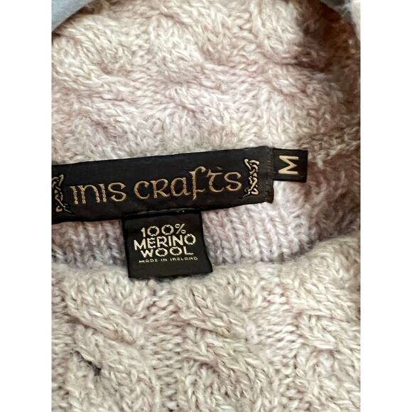 Inis Crafts size M sweater 100% merino wool creamy beige chunky cable knit - Picture 5 of 6